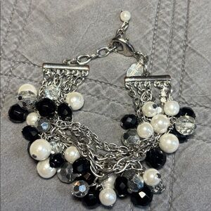 Elegant Black and White Beaded Bracelet sparkle glam chunky multistrand bracelet